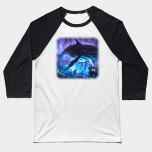 Whale floating in the city Baseball T-Shirt